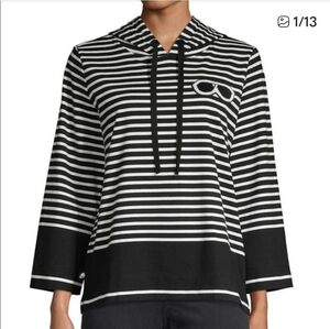Karl Lagerfeld Paris Striped Cotton Blend Hooded Top